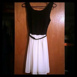 Black lace with cream chiffon dress